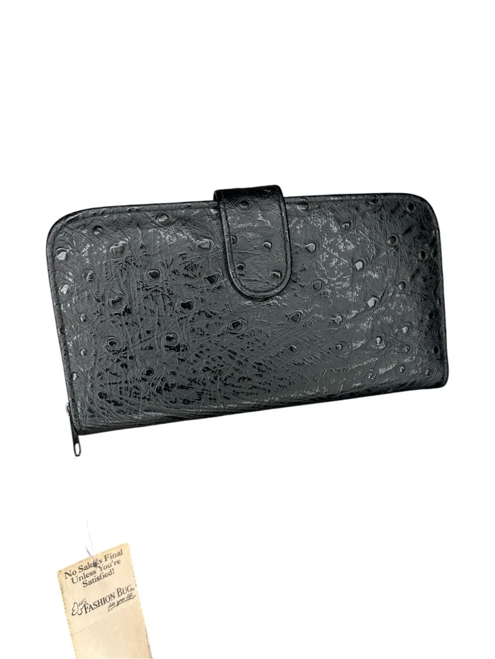 NWT Vintage Maggie Lawrence Black Ostrich Embossed Texture Clutch Wallet